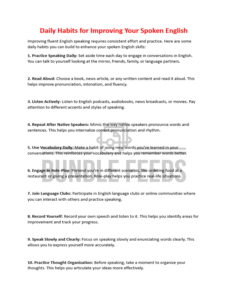 Daily Habits For Improving Your Spoken English | PDF | English Language ...