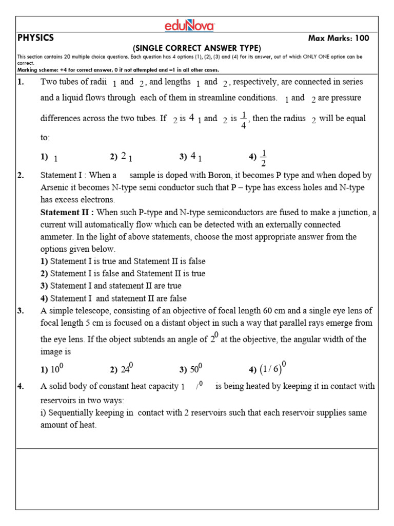 Physics MCQ Practice Test for JEE | PDF | Set (Mathematics) | Diffraction