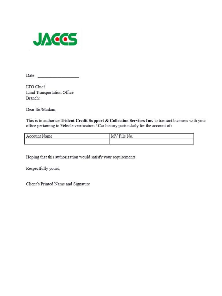 Vehicle Verification Authorization Letters | PDF