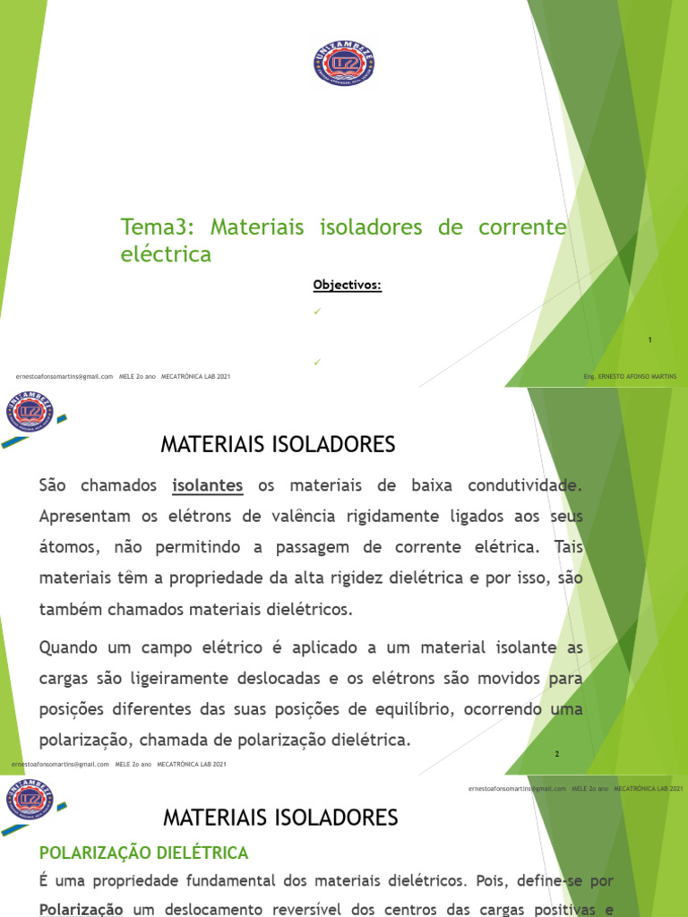 Materiais Isoladores de Corrente Elétrica | PDF | Capacitor ...