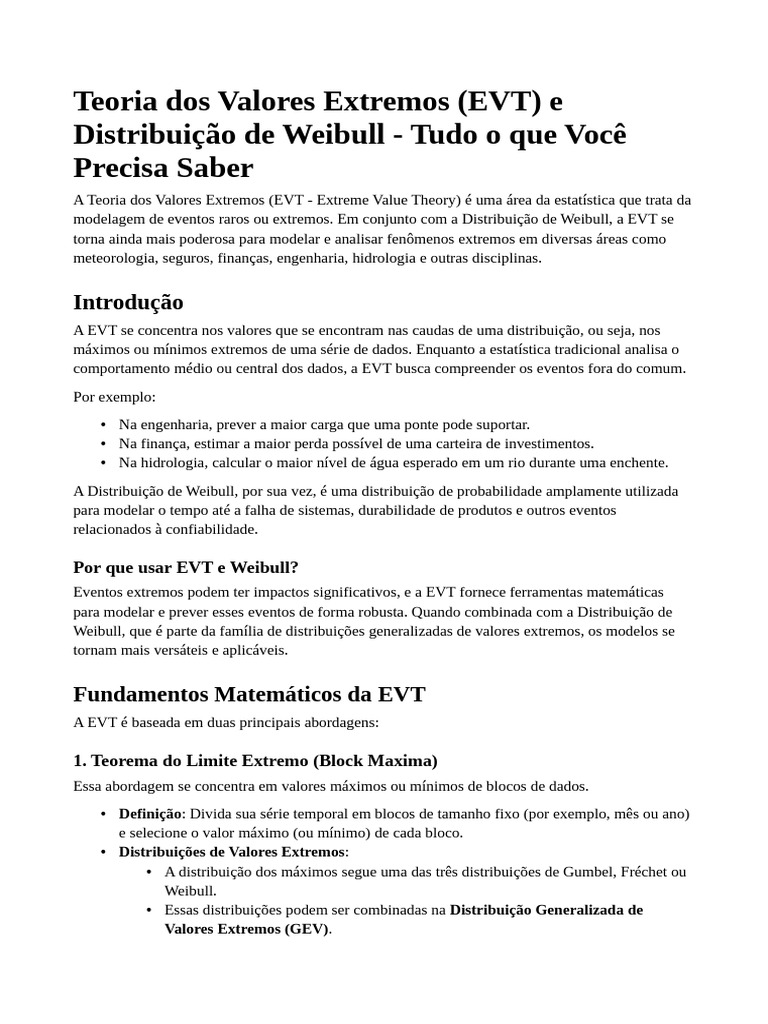 EVT e Weibull: Modelagem de Eventos Extremos | PDF | Distribuição de ...