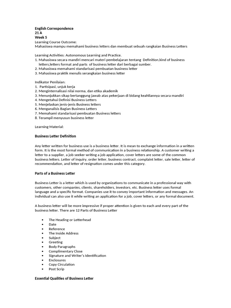 Business Letter Writing Guide | PDF | Written Communication | Human ...