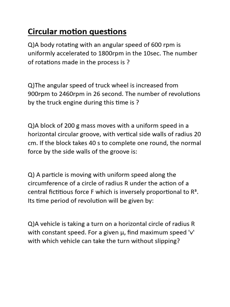 Circular Motion Problem Set and Solutions | PDF
