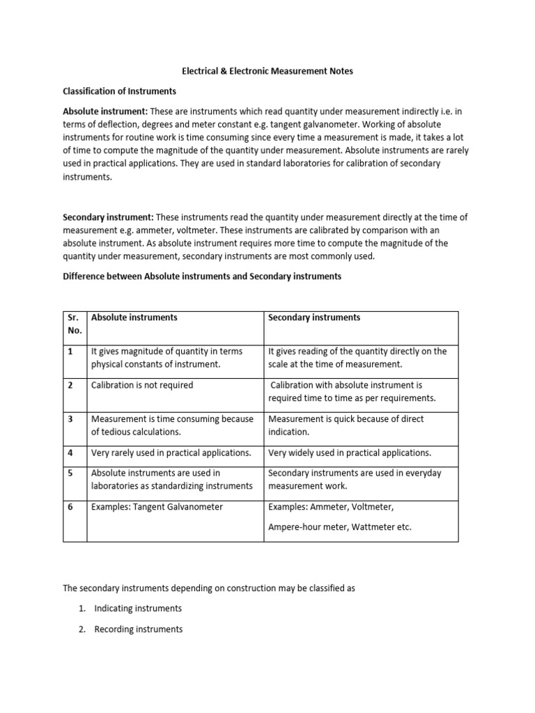 EEM Notes - Unit 1 - Part 2 | PDF | Electrical Engineering | Metrology