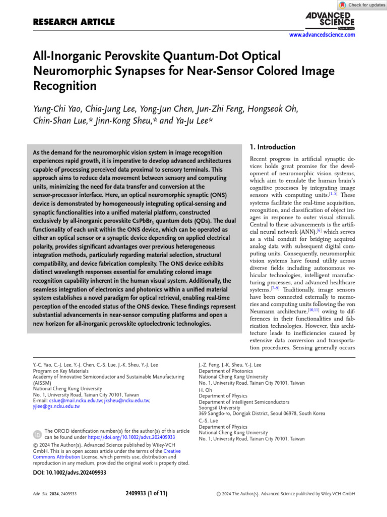 Perovskite Quantum-Dot Neuromorphic Synapses | PDF | Ultraviolet | Synapse