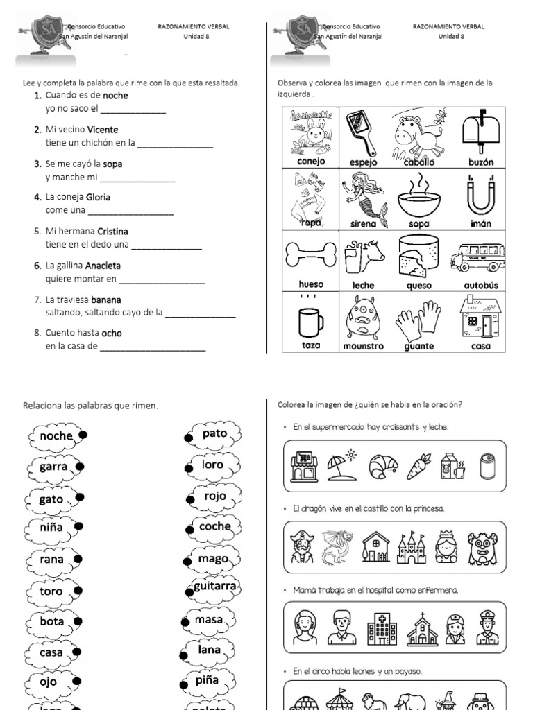 Ejercicios de Rimas para Niños | PDF
