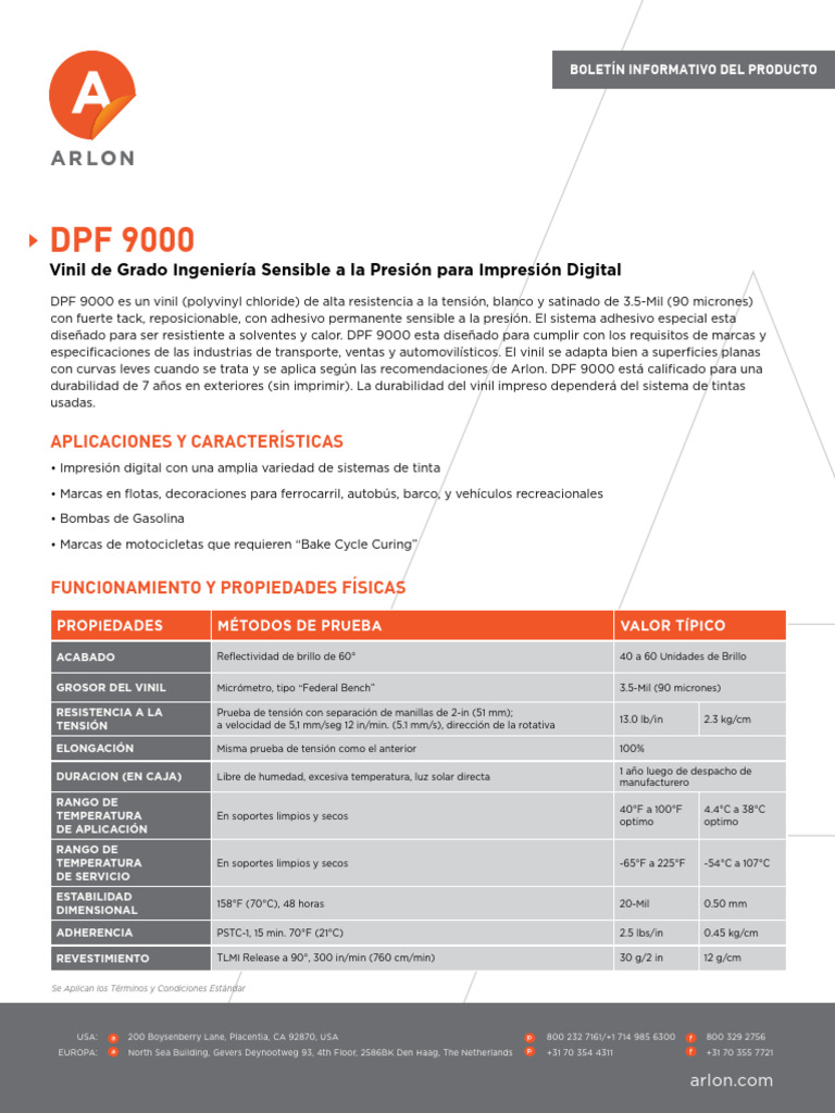 Vinil DPF 9000: Especificaciones y Usos | PDF
