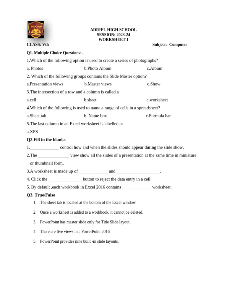6th worksheet computer | PDF | Worksheet | Microsoft Excel