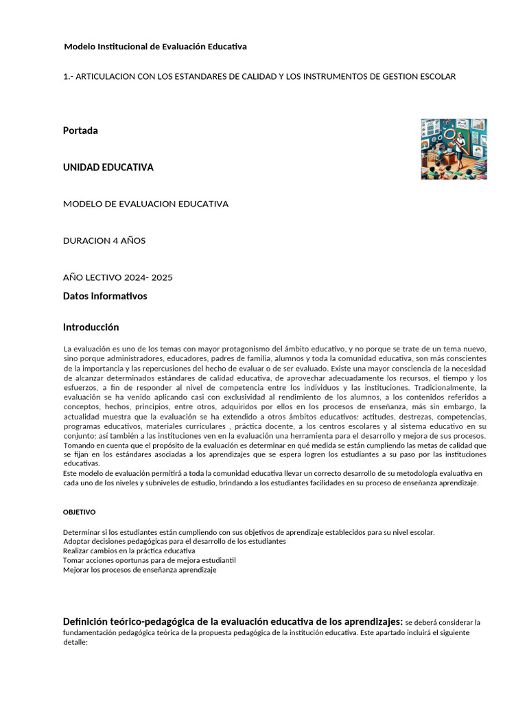 Modelo de Evaluación Educativa 2024-2025 | PDF | Evaluación | Maestros