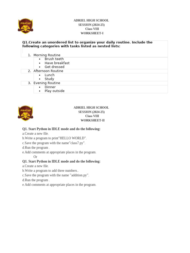 Class 8 Worksheet Computer | PDF