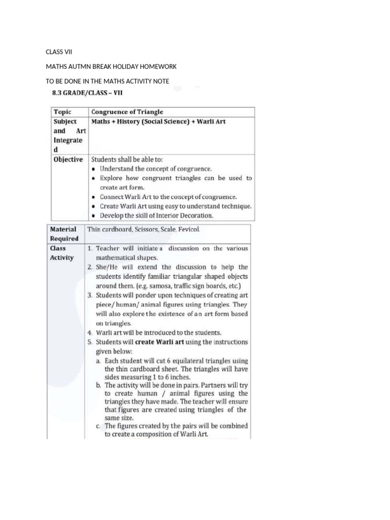 Class VII Maths Holiday Homework Guide | PDF
