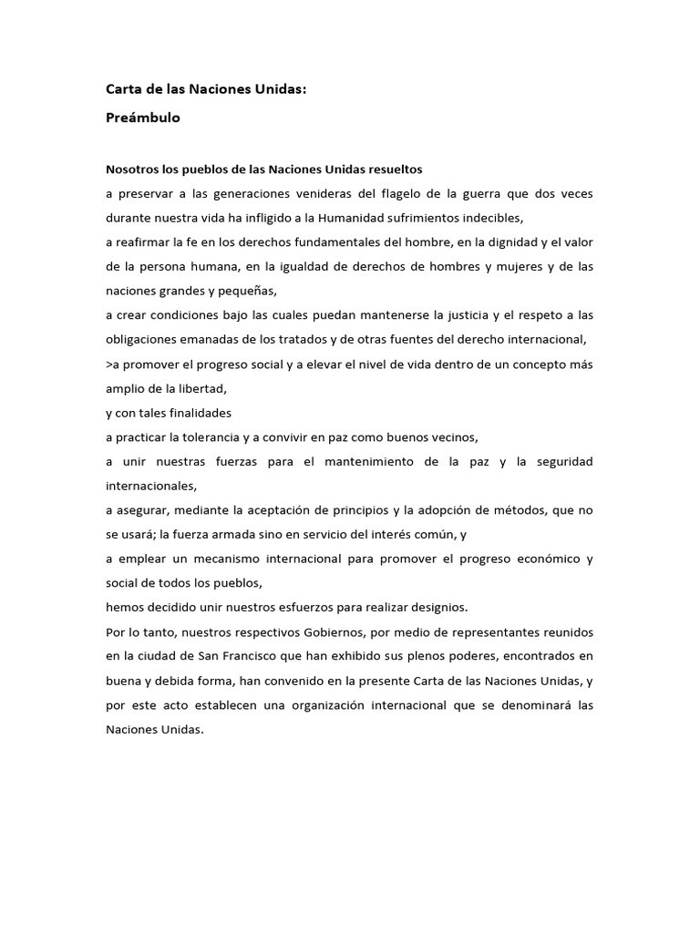 Carta de Las Naciones Unidas | PDF | Naciones Unidas | Relaciones ...