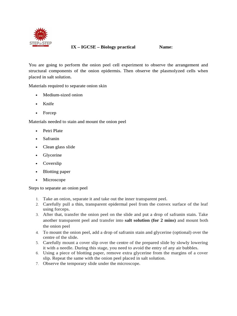 Onion Peel Experiment Procedure | PDF