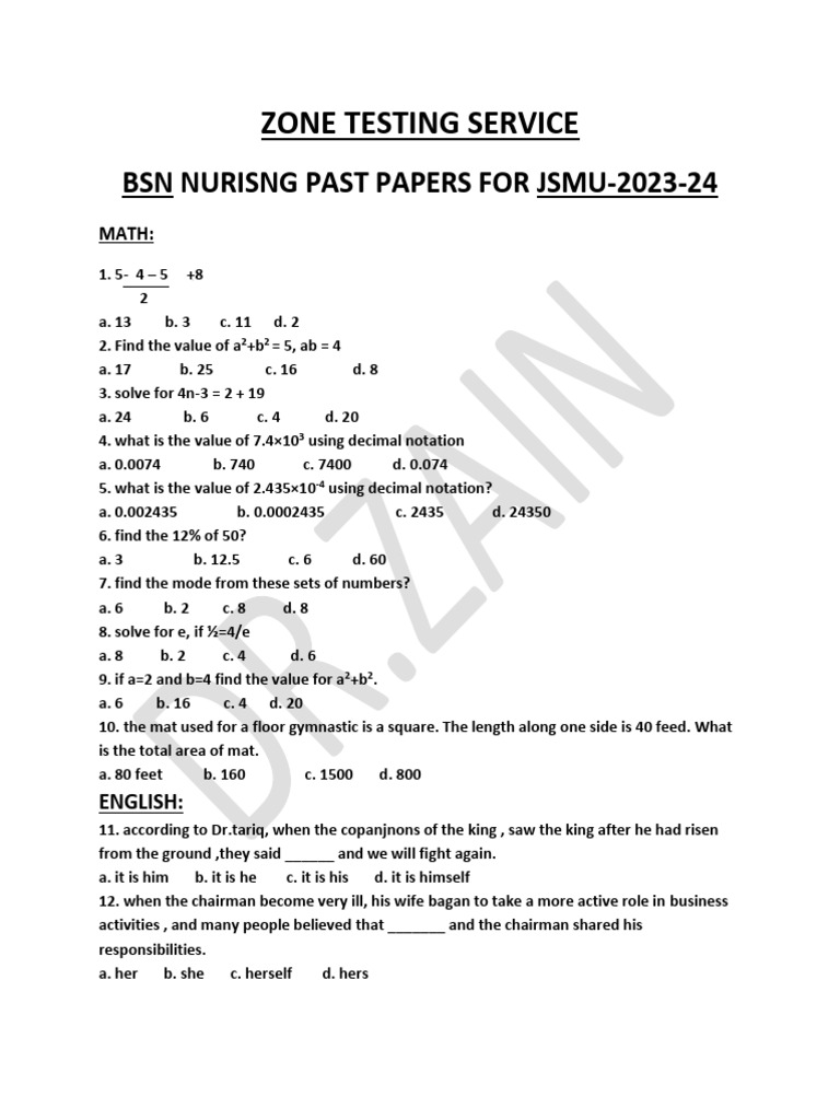 JSMU BSN Nursing Exam Prep | PDF | Science