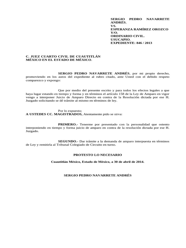 Amparo Directo en Usucapión 846/2013 | PDF | Caso de ley | Demanda judicial
