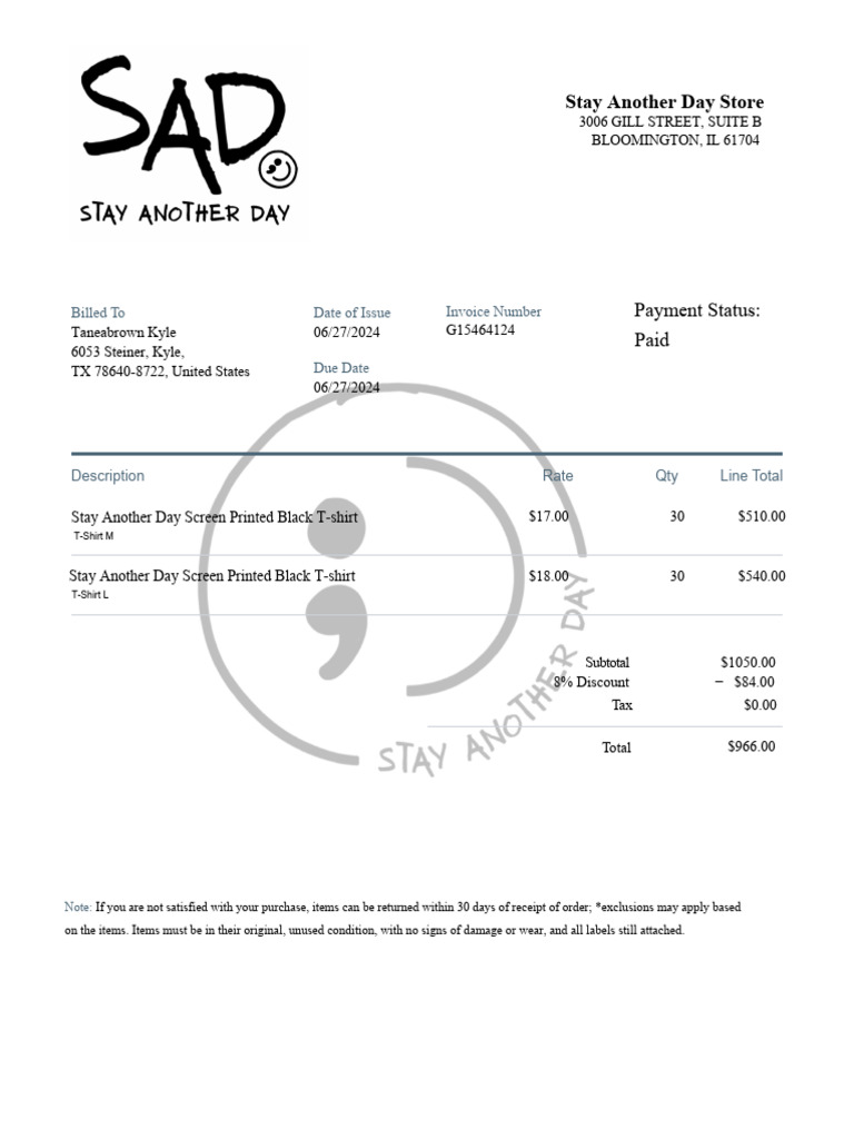 Stay Another Day Invoice Summary | PDF