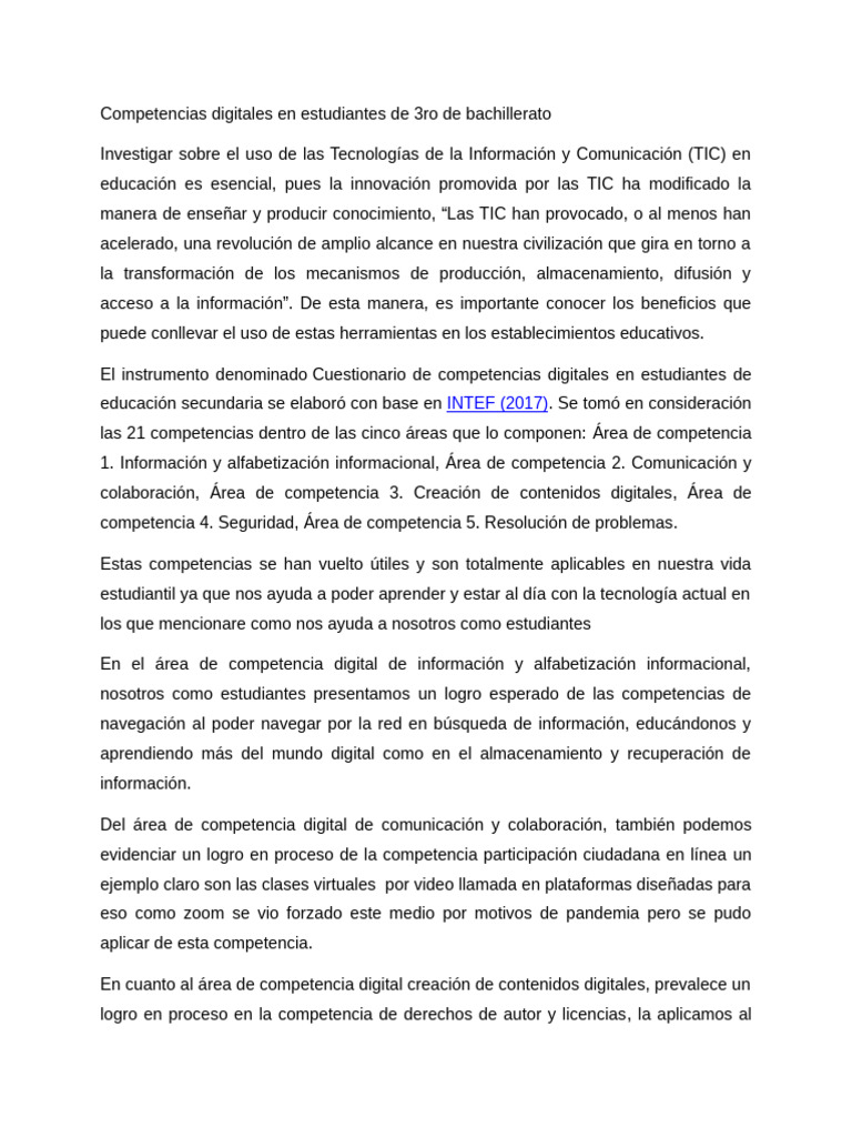 Competencias Digitales en Estudiantes de 3ro de Bachillerato | PDF ...