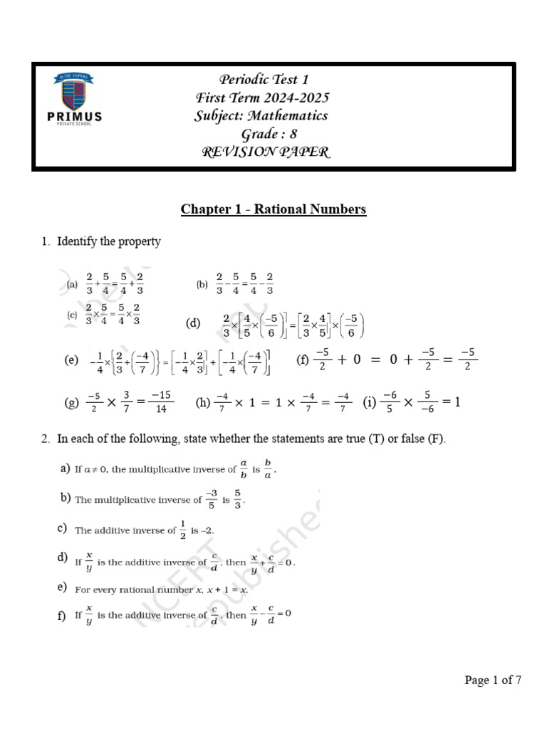 Grade 8 Math Revision Paper 2024-25 | PDF | Equations | Multiplication