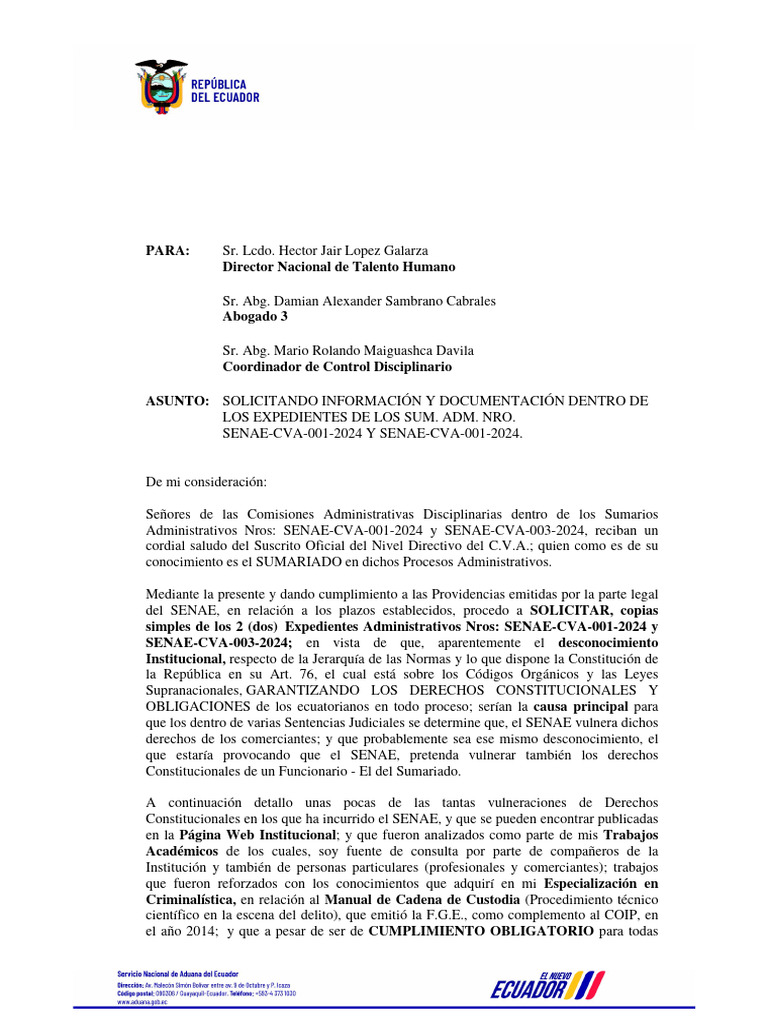 Solicitud de Documentación SENAE 2025 | PDF | Comisión Europea | Derechos