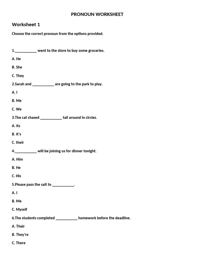PRONOUN WORKSHEET | PDF