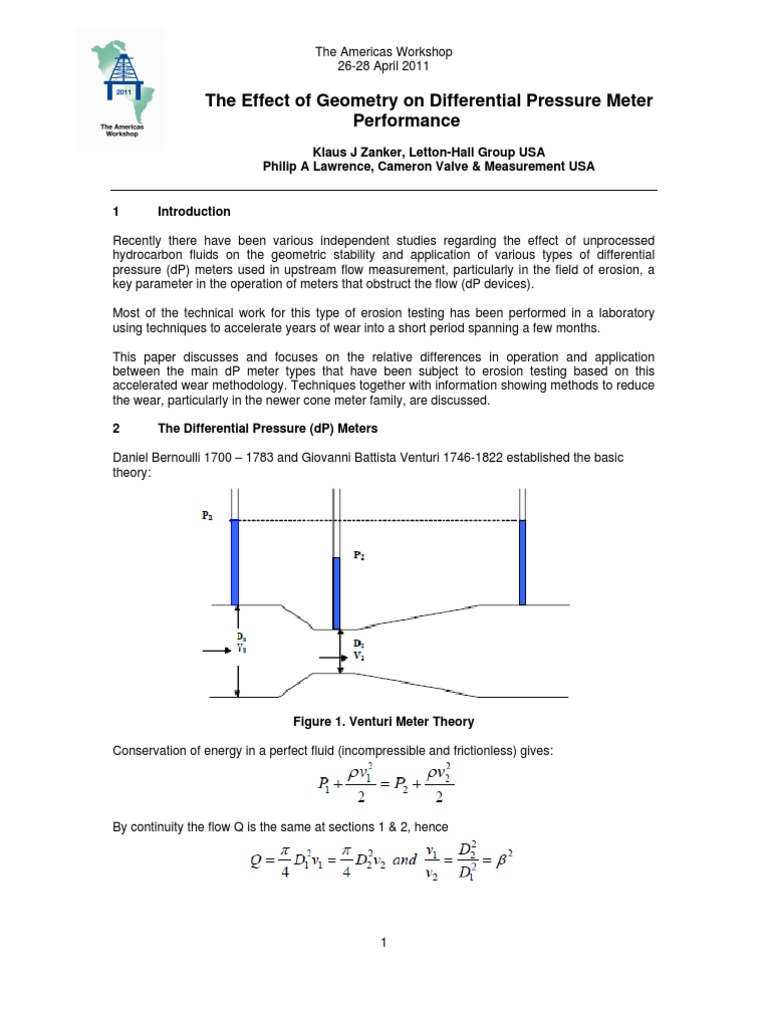 The Americas Flow Measurement Geometry of Differential Pressure Flow Meters. Flow
