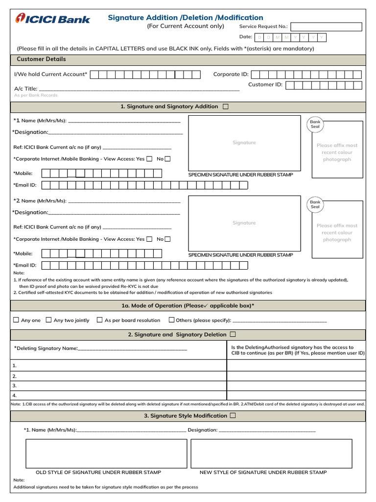 ICICI Bank Signature Change Form | PDF | Signature