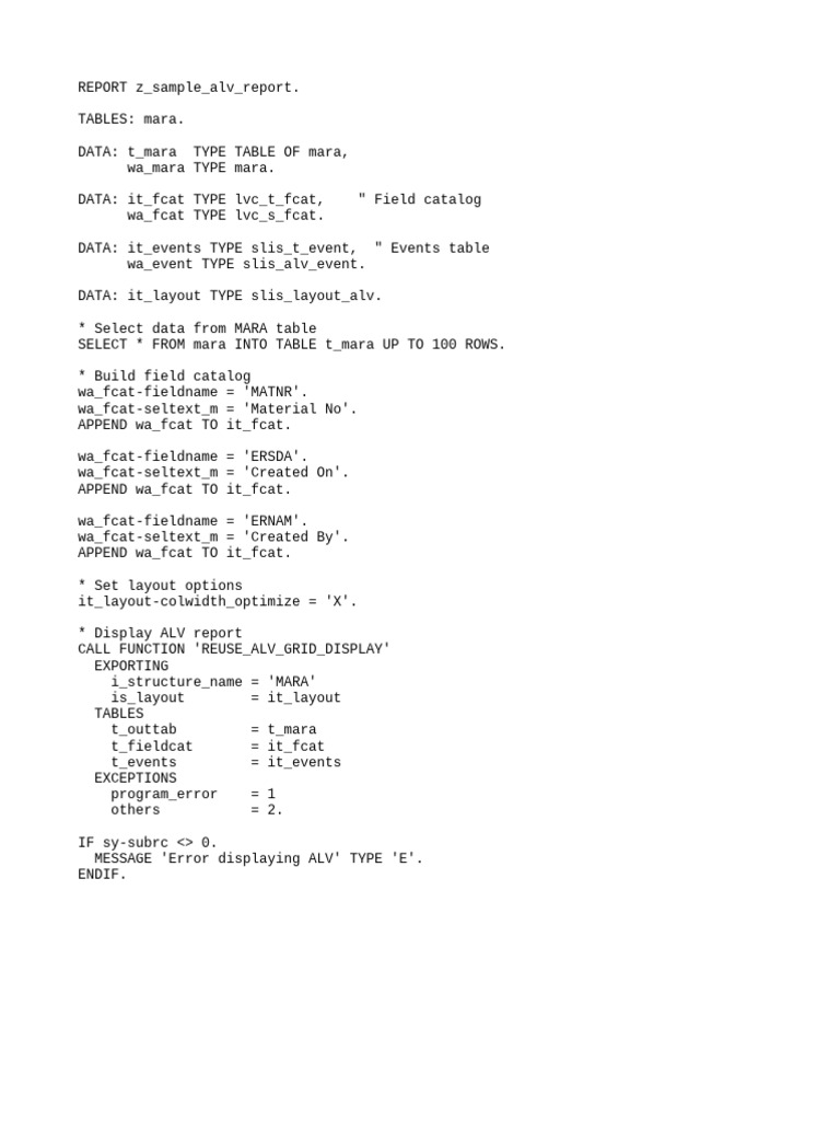 ALV Report for MARA Table Data | PDF