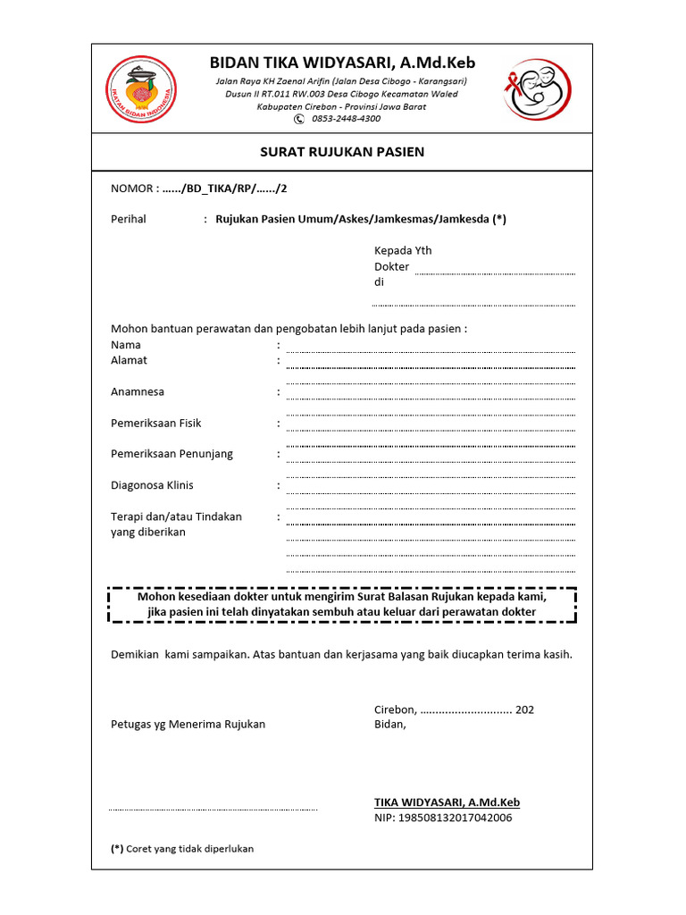 Surat Rujukan Pasien oleh Bidan Tika | PDF