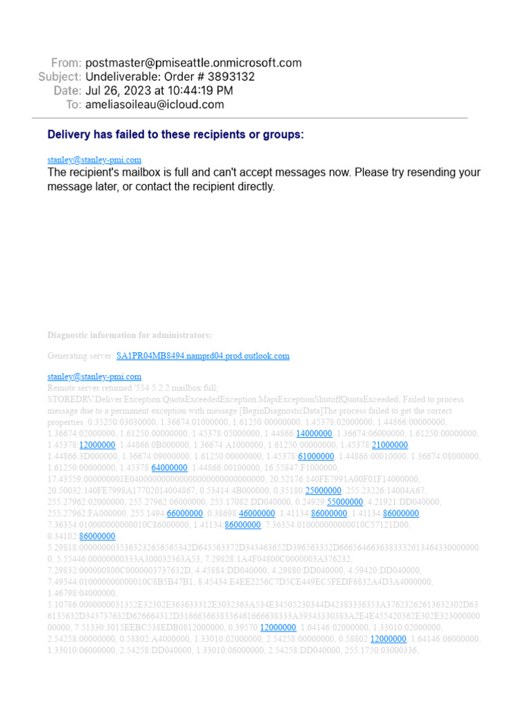 Mail Delivery Failure: Mailbox Full | PDF | Application Layer Protocols ...