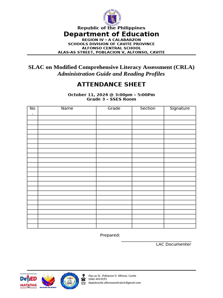 SLAC Attendance Sheet Template | PDF