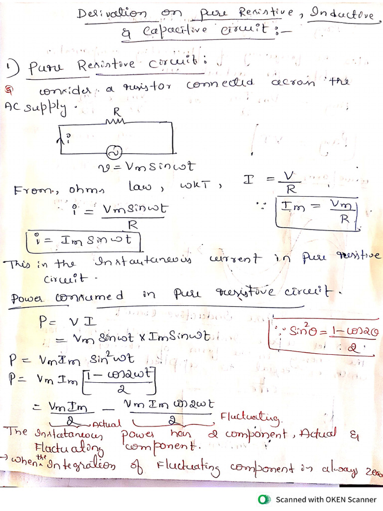 Derivation On Pure R, L, C Circuit | PDF