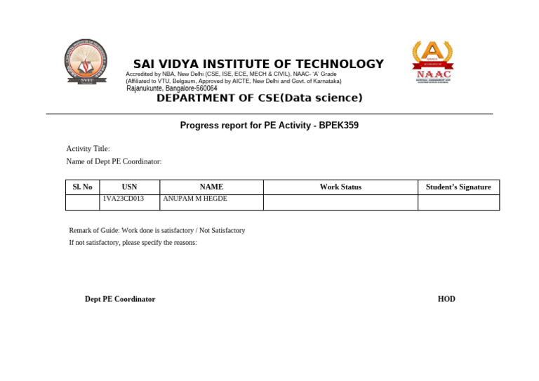 PE progress report | PDF