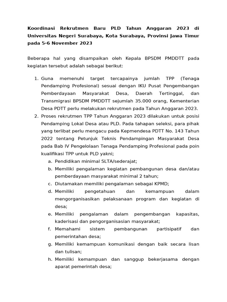 Rekrutmen Pendamping Lokal Desa 2023 | PDF