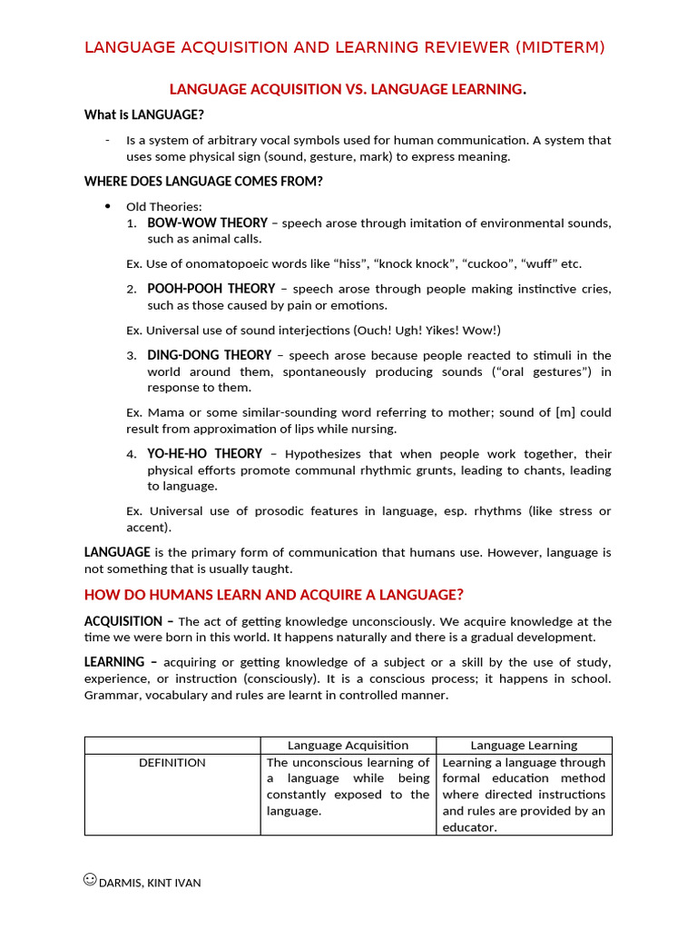 Language Acquisition vs. Learning Guide | PDF | Aphasia | Language ...