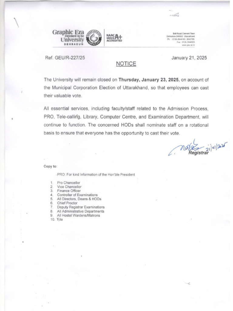 Polling Holiday - Municipal Corporation Election On 23-01-2025 | PDF