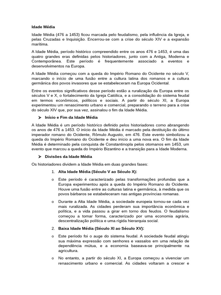 Idade Média | PDF | Feudalismo | Idade Média