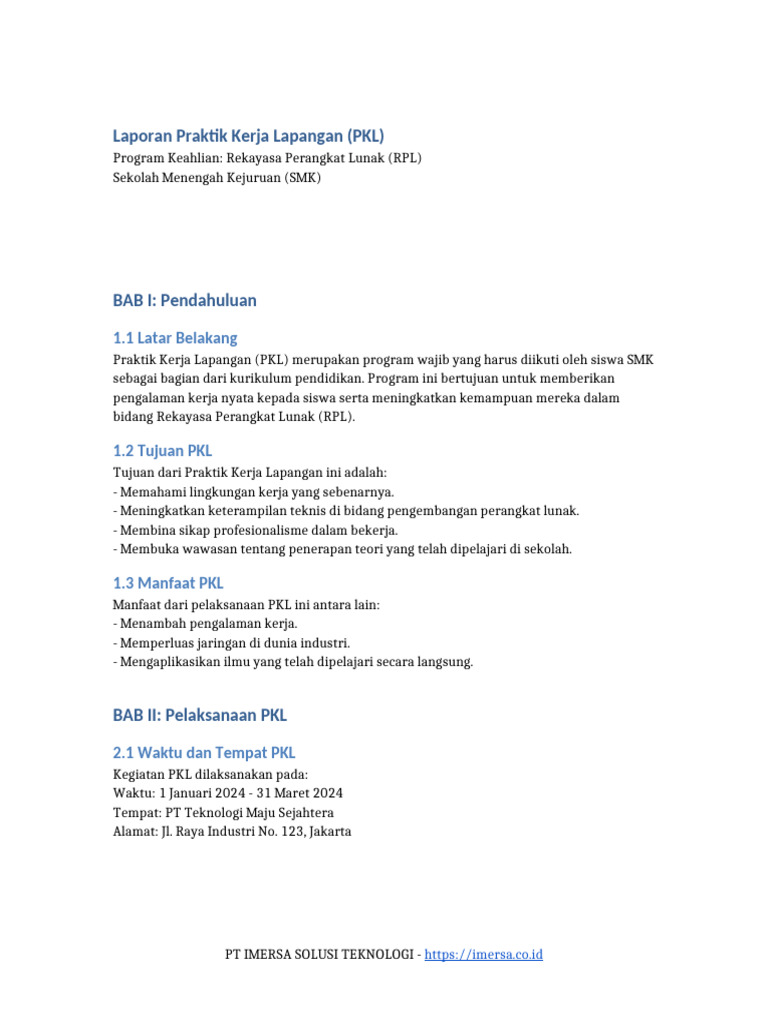 Laporan PKL Jurusan RPL SMK 2024 | PDF