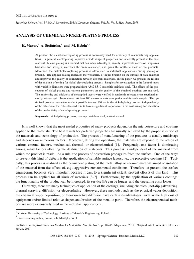 Nickel Electroplating Process Analysis | PDF | Corrosion | Stainless Steel