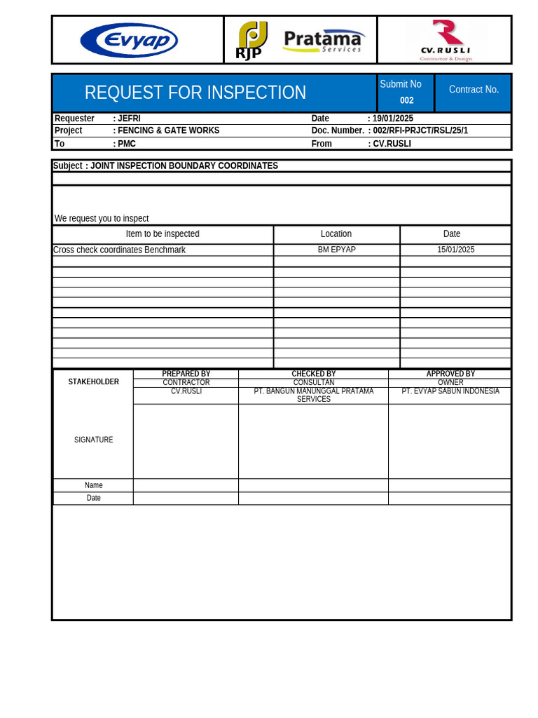 01 - Form Request For Inspection - Cover | PDF
