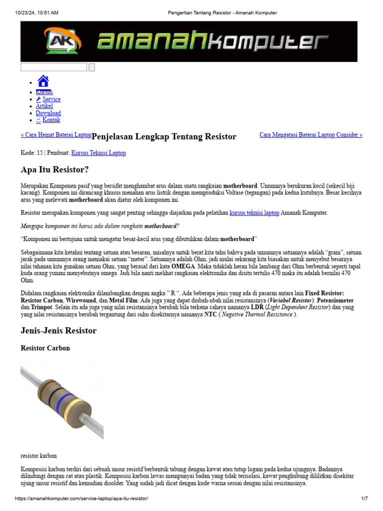 Jenis-Jenis Resistor dalam Laptop | PDF