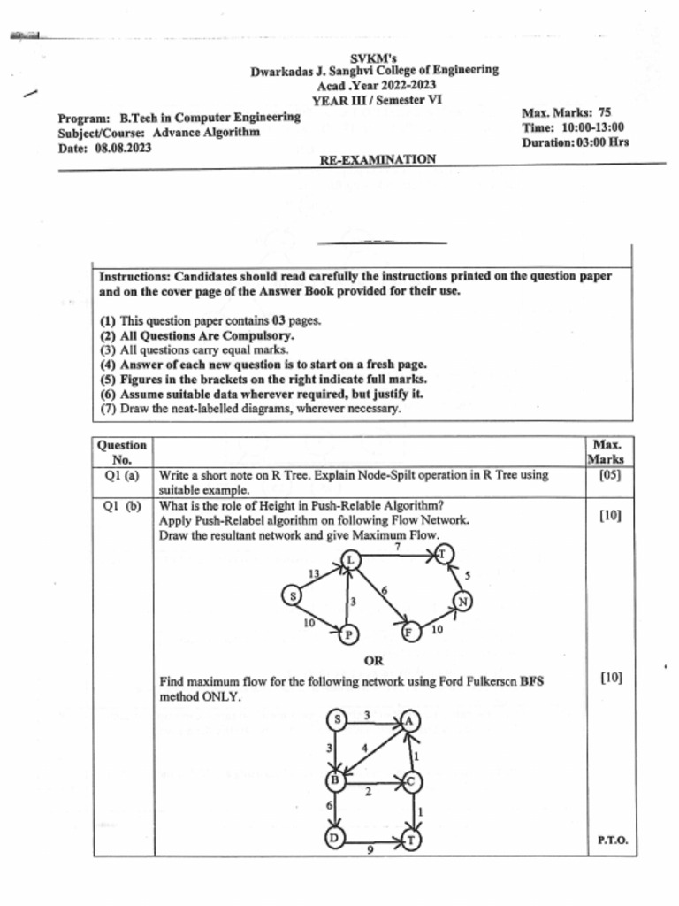 Advance Algorithm QP COMP Sem VI | PDF