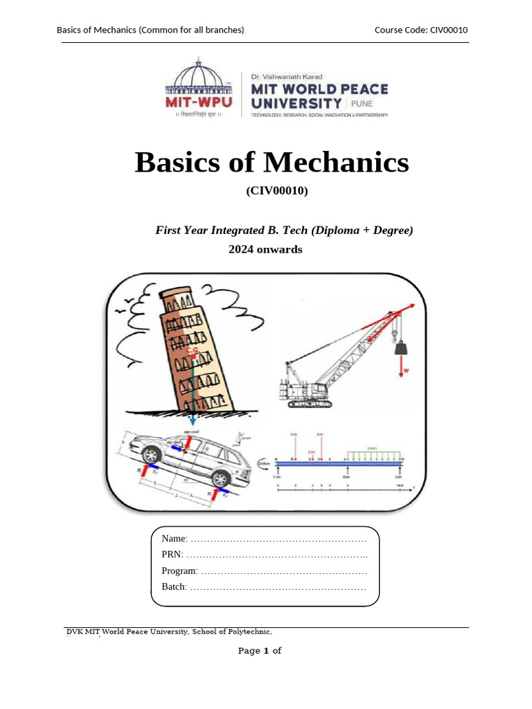 Basics of Mechanics Lab Manual | PDF | Gear | Axle