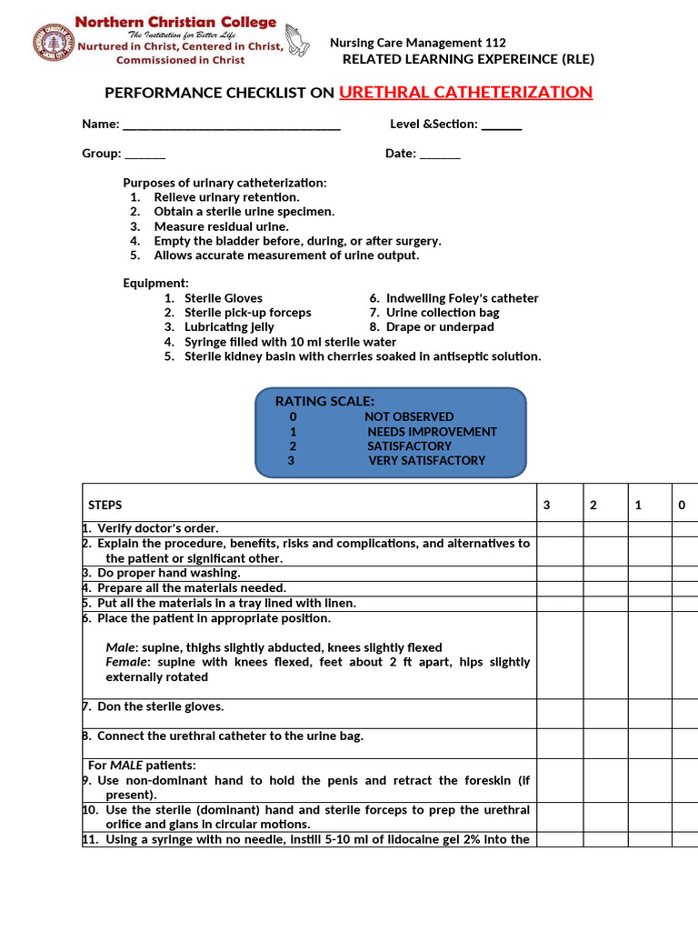 Urethral Catheterization Performance Checklist | PDF | Genitourinary ...
