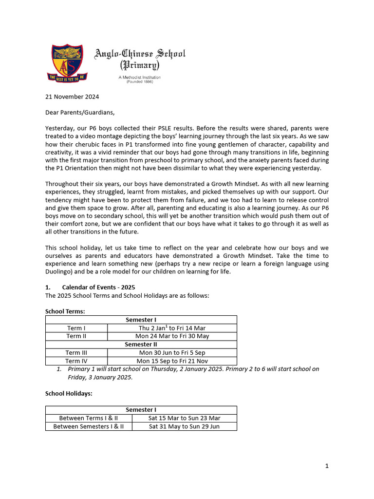 ACS Primary School 2025 Term Overview | PDF