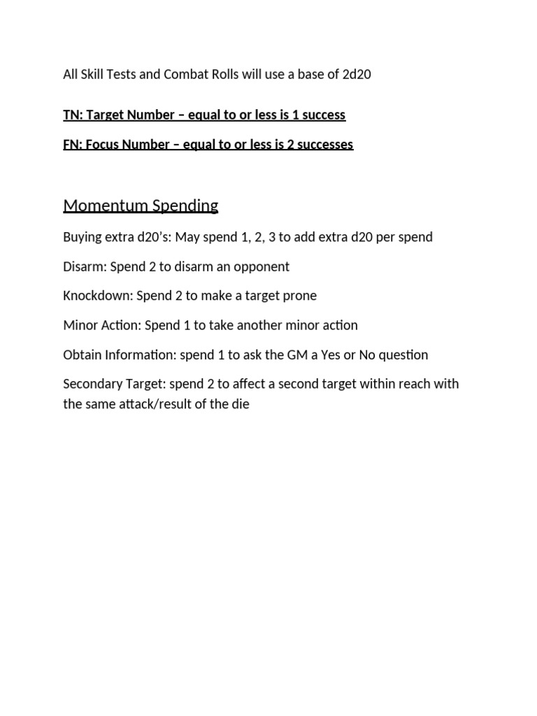 2d20 Handout | PDF