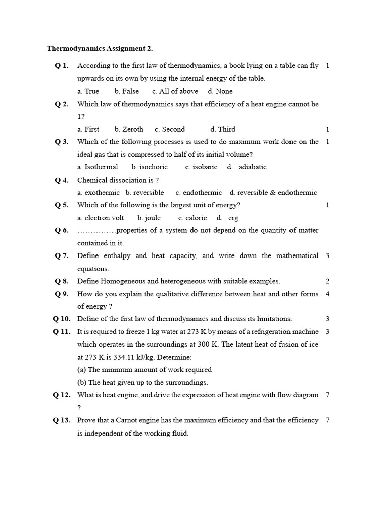 Thermodynamics Assignment Questions and Concepts | PDF