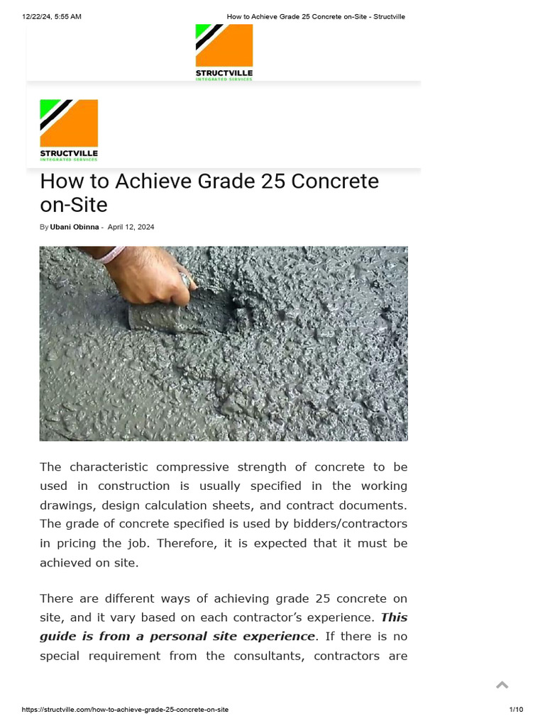 How To Achieve Grade 25 Concrete On-Site - Structville | PDF | Concrete ...