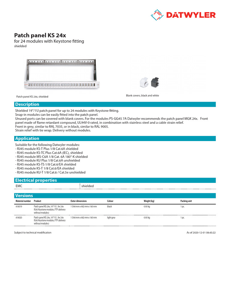 Patch Panel KS 24x: For 24 Modules With Keystone Fitting | PDF