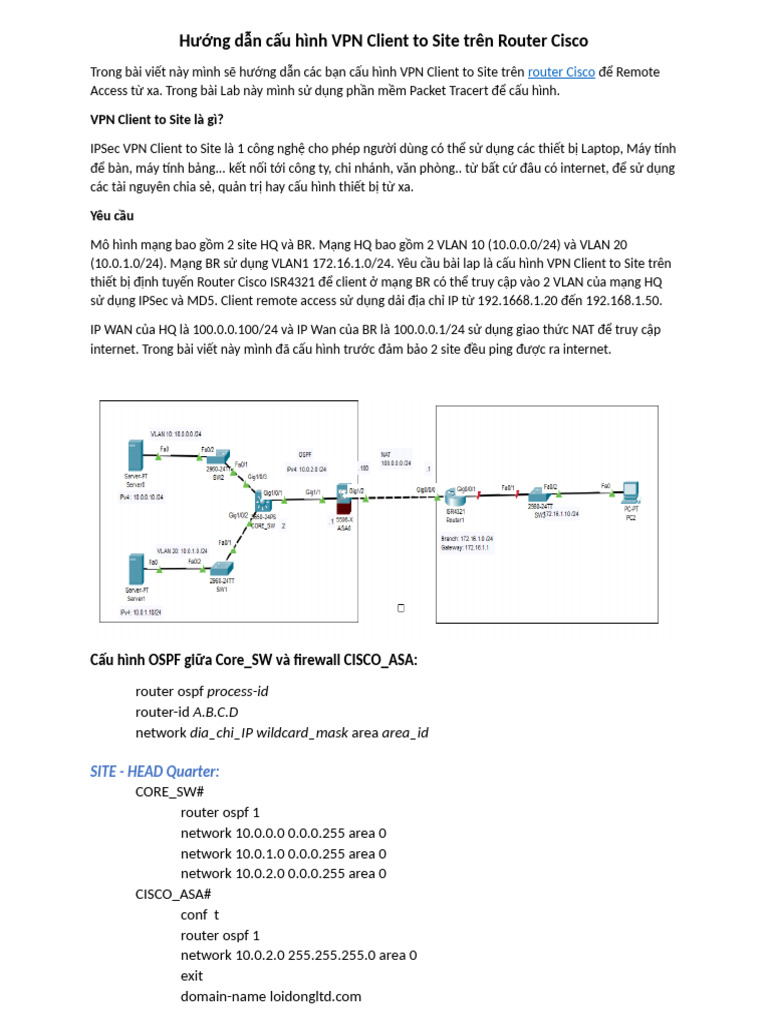 Hướng Dẫn Cấu Hình VPN Client to Site Trên Router Cisco | PDF